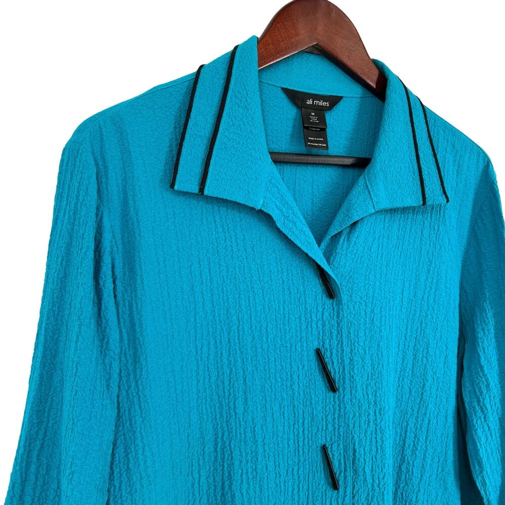 Ali Miles Sz Medium Teal Blue/Green Wearable Art to Wear Blouse Shirt Top Artsy - Picture 4 of 9